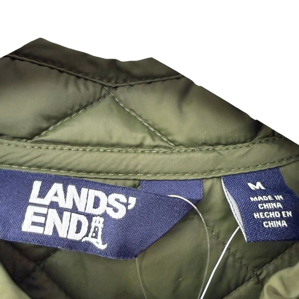 LANDS END Womens Quilted Vest Medium Olive Green Button Front Utility Preppy NWT - Picture 6 of 10